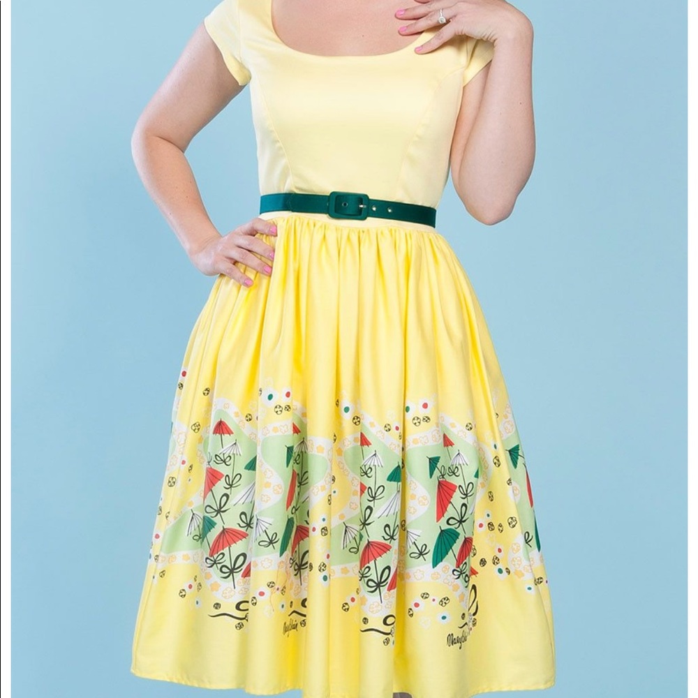 (Used) L Pinup Couture Mary Blair Aurora Yellow Umbrella Dress (no belt)